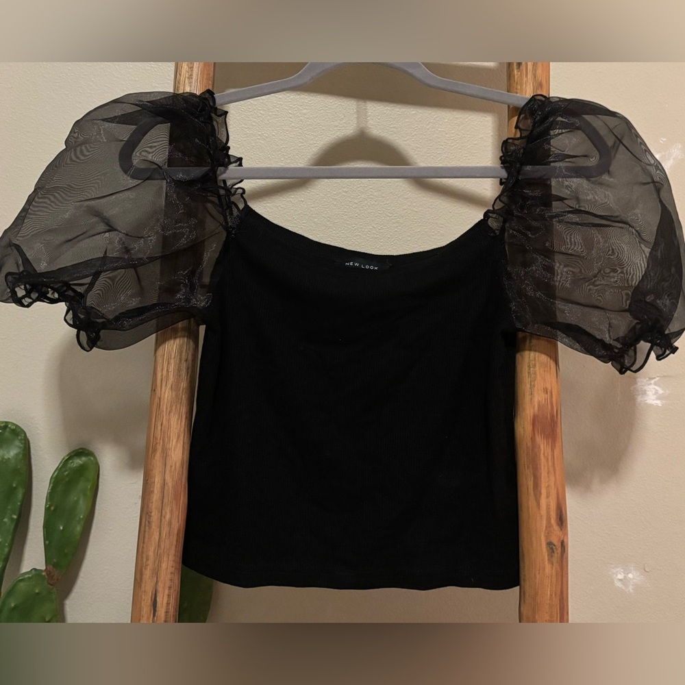 Puffy organza sleeve top